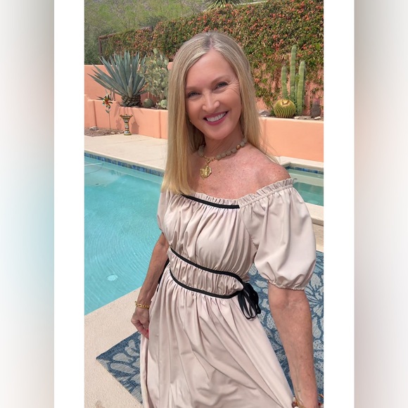 NWT BEIGE BOHO OFF/ON SHOULDER MIDI DRESS-S - Picture 7 of 15